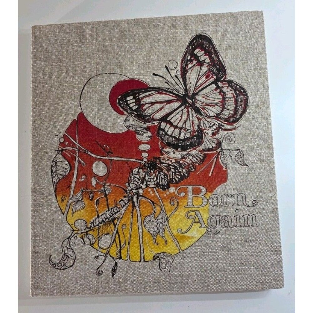 Vintage Screen Print Butterfly 1979 "Born Again" on Burlap/Linen Fabric